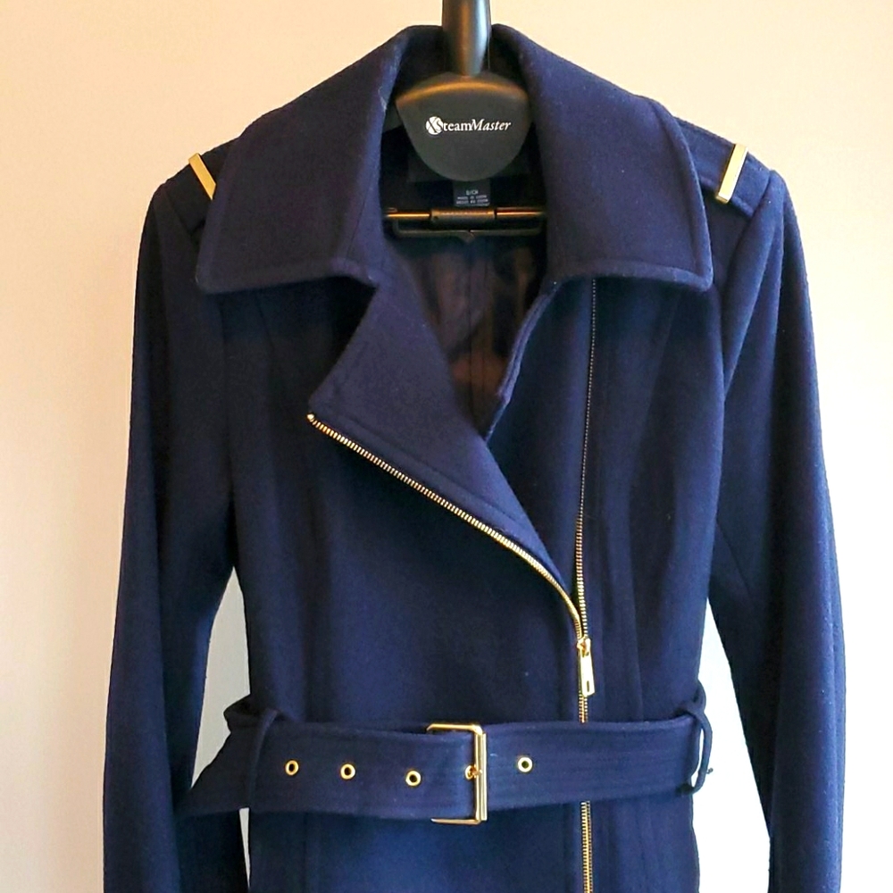Kenneth Cole Reaction Navy Wool Coat with gold hardware